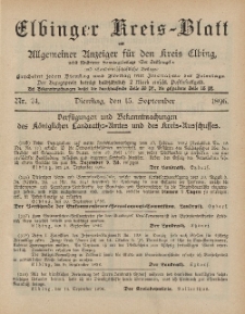 Kreis-Blatt des Königlich Preußischen Landraths-Amtes zu Elbing, Nr. 74 Dienstag 15 September 1896