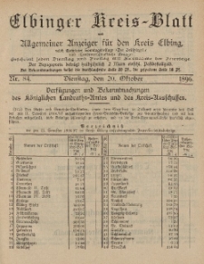Kreis-Blatt des Königlich Preußischen Landraths-Amtes zu Elbing, Nr. 84 Dienstag 20 Oktober 1896