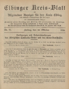 Kreis-Blatt des Königlich Preußischen Landraths-Amtes zu Elbing, Nr. 87 Freitag 30 Oktober 1896