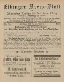 Kreis-Blatt des Königlich Preußischen Landraths-Amtes zu Elbing, Nr. 89 Freitag 6 November 1896