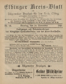 Kreis-Blatt des Königlich Preußischen Landraths-Amtes zu Elbing, Nr. 94 Dienstag 24 November 1896
