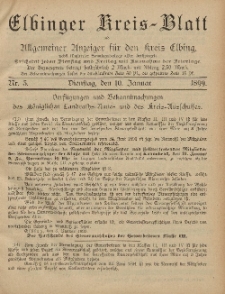 Kreis-Blatt des Königlich Preußischen Landraths-Amtes zu Elbing, Nr. 3 Dienstag 10 Januar 1899