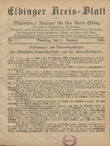 Kreis-Blatt des Königlich Preußischen Landraths-Amtes zu Elbing, Nr. 5 Dienstag 17 Januar 1899