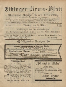 Kreis-Blatt des Königlich Preußischen Landraths-Amtes zu Elbing, Nr. 23 Dienstag 21 März 1899