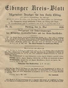 Kreis-Blatt des Königlich Preußischen Landraths-Amtes zu Elbing, Nr. 39 Dienstag 16 Mai 1899