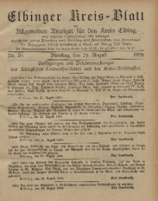 Kreis-Blatt des Königlich Preußischen Landraths-Amtes zu Elbing, Nr. 70 Dienstag 29 August 1899