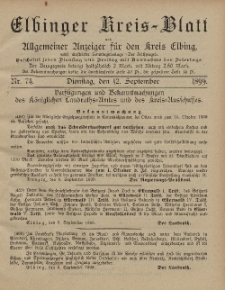 Kreis-Blatt des Königlich Preußischen Landraths-Amtes zu Elbing, Nr. 74 Dienstag 12 September 1899