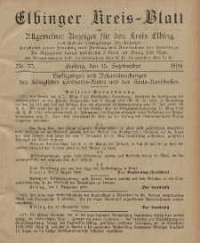 Kreis-Blatt des Königlich Preußischen Landraths-Amtes zu Elbing, Nr. 75 Freitag 15 September 1899