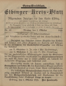 Kreis-Blatt des Königlich Preußischen Landraths-Amtes zu Elbing, Nr. 80 Montag 2 Oktober 1899