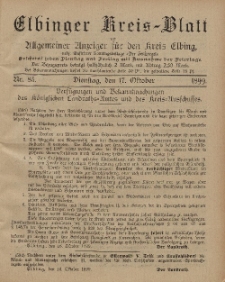 Kreis-Blatt des Königlich Preußischen Landraths-Amtes zu Elbing, Nr. 85 Dienstag 17 Oktober 1899