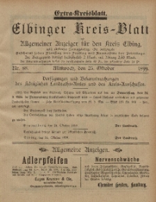 Kreis-Blatt des Königlich Preußischen Landraths-Amtes zu Elbing, Nr. 88 Mittwoch 25 Oktober 1899