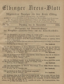 Kreis-Blatt des Königlich Preußischen Landraths-Amtes zu Elbing, Nr. 96 Dienstag 21 November 1899