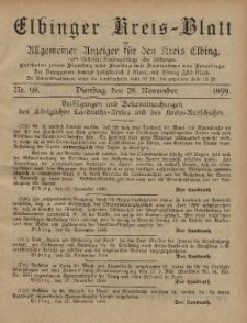 Kreis-Blatt des Königlich Preußischen Landraths-Amtes zu Elbing, Nr. 98 Dienstag 28 November 1899