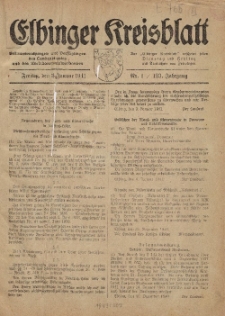 Kreis-Blatt des Königlich Preußischen Landraths-Amtes zu Elbing, Nr. 1 / 123 Jahrgang, Freitag 3 Januar 1941