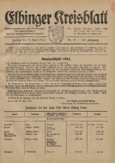 Kreis-Blatt des Königlich Preußischen Landraths-Amtes zu Elbing, Nr. 27 / 123 Jahrgang, Freitag 18 April 1941