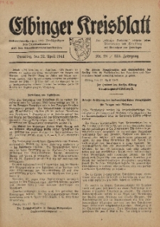 Kreis-Blatt des Königlich Preußischen Landraths-Amtes zu Elbing, Nr. 28 / 123 Jahrgang, Dienstag 22 April 1941