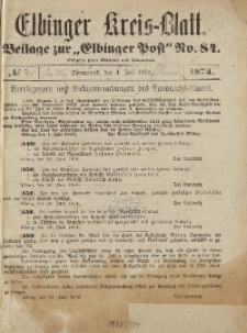 Kreis-Blatt des Königlich Preußischen Landraths-Amtes zu Elbing, Nr. 1 Sonnabend 4 Juli 1874