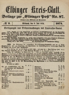 Kreis-Blatt des Königlich Preußischen Landraths-Amtes zu Elbing, Nr. 2 Mittwoch 8 Juli 1874