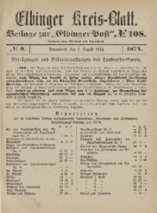 Kreis-Blatt des Königlich Preußischen Landraths-Amtes zu Elbing, Nr. 9 Sonnabend 1 August 1874