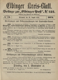 Kreis-Blatt des Königlich Preußischen Landraths-Amtes zu Elbing, Nr. 14 Mittwoch 19 August 1874