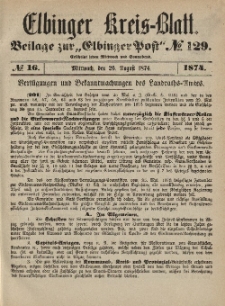 Kreis-Blatt des Königlich Preußischen Landraths-Amtes zu Elbing, Nr. 16 Mittwoch 26 August 1874