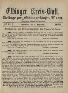 Kreis-Blatt des Königlich Preußischen Landraths-Amtes zu Elbing, Nr. 21 Sonnabend 12 September 1874