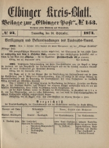 Kreis-Blatt des Königlich Preußischen Landraths-Amtes zu Elbing, Nr. 24 Donnerstag 24 September 1874
