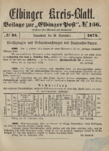 Kreis-Blatt des Königlich Preußischen Landraths-Amtes zu Elbing, Nr. 25 Sonnabend 26 September 1874