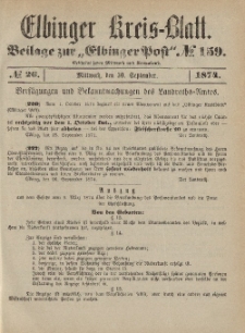 Kreis-Blatt des Königlich Preußischen Landraths-Amtes zu Elbing, Nr. 26 Mittwoch 30 September 1874
