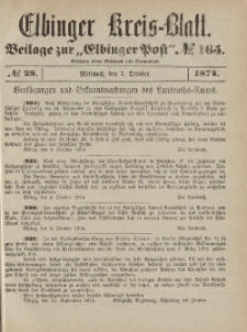 Kreis-Blatt des Königlich Preußischen Landraths-Amtes zu Elbing, Nr. 28 Mittwoch 7 Oktober 1874
