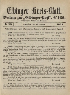 Kreis-Blatt des Königlich Preußischen Landraths-Amtes zu Elbing, Nr. 29 Sonnabend 10 Oktober 1874
