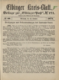 Kreis-Blatt des Königlich Preußischen Landraths-Amtes zu Elbing, Nr. 30 Mittwoch 14 Oktober 1874