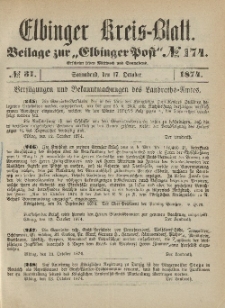 Kreis-Blatt des Königlich Preußischen Landraths-Amtes zu Elbing, Nr. 31 Sonnabend 17 Oktober 1874