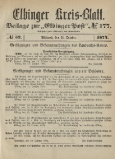 Kreis-Blatt des Königlich Preußischen Landraths-Amtes zu Elbing, Nr. 32 Mittwoch 21 Oktober 1874