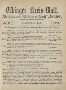Kreis-Blatt des Königlich Preußischen Landraths-Amtes zu Elbing, Nr. 33 Sonnabend 24 Oktober 1874