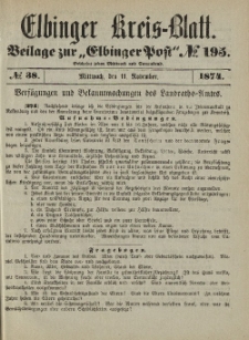 Kreis-Blatt des Königlich Preußischen Landraths-Amtes zu Elbing, Nr. 38 Mittwoch 11 November 1874