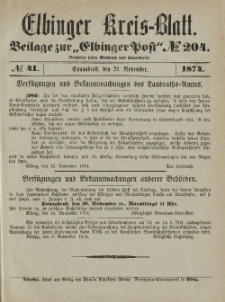 Kreis-Blatt des Königlich Preußischen Landraths-Amtes zu Elbing, Nr. 41 Sonnabend 21 November 1874