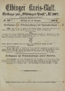 Kreis-Blatt des Königlich Preußischen Landraths-Amtes zu Elbing, Nr. 42 Mittwoch 25 November 1874