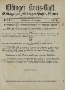Kreis-Blatt des Königlich Preußischen Landraths-Amtes zu Elbing, Nr. 42 Mittwoch 25 November 1874