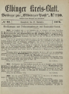 Kreis-Blatt des Königlich Preußischen Landraths-Amtes zu Elbing, Nr. 43 Sonnabend 28 November 1874