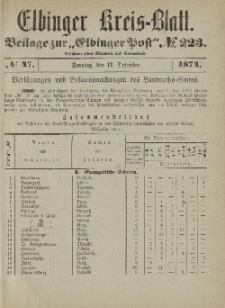 Kreis-Blatt des Königlich Preußischen Landraths-Amtes zu Elbing, Nr. 47 Sonntag 13 Dezember 1874