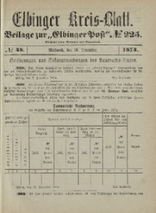 Kreis-Blatt des Königlich Preußischen Landraths-Amtes zu Elbing, Nr. 48 Mittwoch 16 Dezember 1874