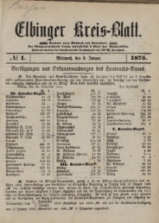Kreis-Blatt des Königlich Preußischen Landraths-Amtes zu Elbing, Nr. 1 Mittwoch 6 Januar 1875