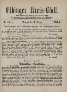 Kreis-Blatt des Königlich Preußischen Landraths-Amtes zu Elbing, Nr. 13 Mittwoch 17 Februar 1875