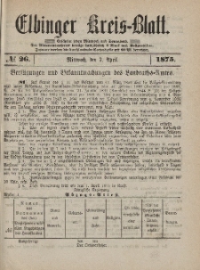 Kreis-Blatt des Königlich Preußischen Landraths-Amtes zu Elbing, Nr. 26 Mittwoch 7 April 1875