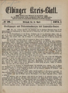 Kreis-Blatt des Königlich Preußischen Landraths-Amtes zu Elbing, Nr. 28 Mittwoch 14 April 1875