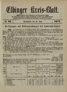 Kreis-Blatt des Königlich Preußischen Landraths-Amtes zu Elbing, Nr. 45 Sonnabend 12 Juni 1875