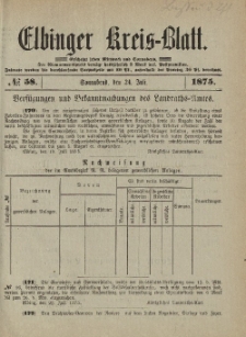 Kreis-Blatt des Königlich Preußischen Landraths-Amtes zu Elbing, Nr. 58 Sonnabend 24 Juli 1875