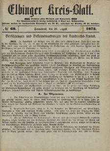 Kreis-Blatt des Königlich Preußischen Landraths-Amtes zu Elbing, Nr. 68 Sonnabend 28 August 1875