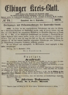 Kreis-Blatt des Königlich Preußischen Landraths-Amtes zu Elbing, Nr. 71 Sonnabend 4 September 1875